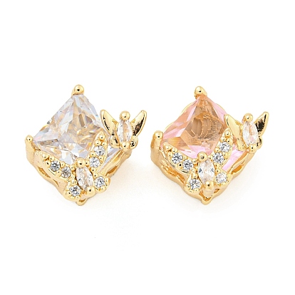 Покрытие стойки латунь микропаве прозрачные кубические циркониевые бусины, долговечный, без свинца и без кадмия, Ромб с бабочкой, реальный 14 k позолоченный