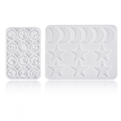 2Pcs 2 Styles DIY Pendant Silicone Molds, for Earring, Necklace Making, Resin Casting Molds, For UV Resin, Epoxy Resin Jewelry Making, Mixed Shapes