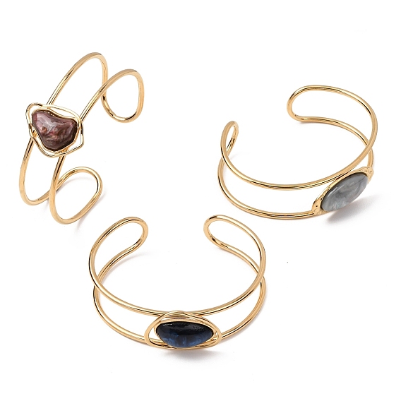 304 Браслеты-манжеты для женщин из нержавеющей стали и акрила с бусинами, имитирующими драгоценные камни, золотые