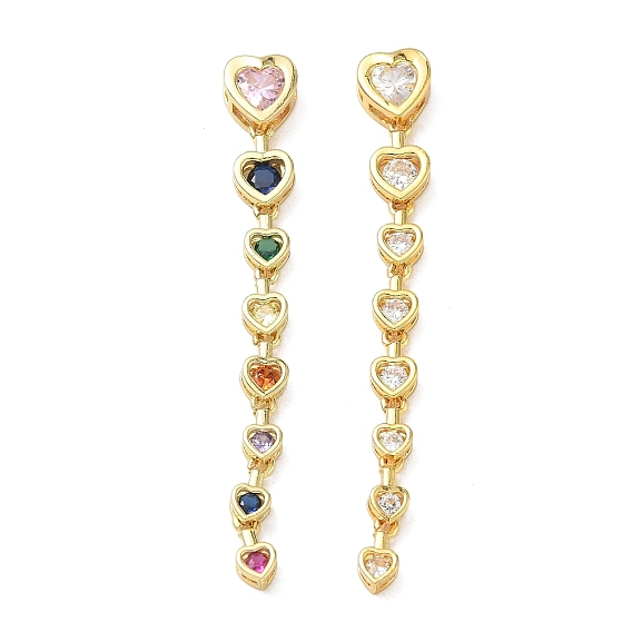 Brass Micro Pave Cubic Zirconia Big Pendants, Heart Charms, Cadmium Free & Lead Free, Golden