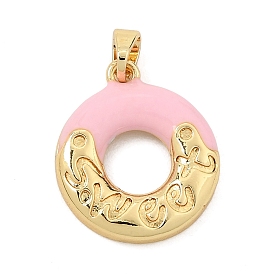 Brass Enamel Pendants, Donut with Word Sweet Charms