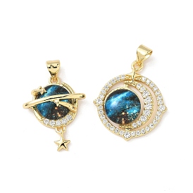 Латунный микропаве прозрачный кубический цирконий с подвесками из смолы, планета, без свинца и без кадмия, долговечный, реальный 18 k позолоченный, стойки покрытие