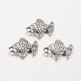 Tibetan Style Alloy Fish Charms, 16x12x3mm, Hole: 1.5mm