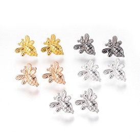 Brass Stud Earring Findings, with Plastic Ear Nuts and Loop, Long-Lasting Plated, Bee