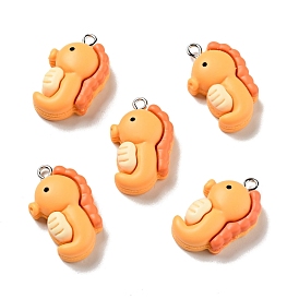 Opaque Resin Pendants, Sea Horse Charm, with Platinum Tone Iron Loops