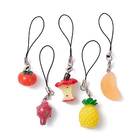 Sangles mobiles pendentif en résine de fruits, Décoration d'accessoires mobiles en corde de nylon, formes mixtes