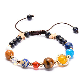 Natural Agate Adjustable Bracelet with Eight Planets of the Solar System Design