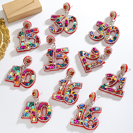 Серьги-гвоздики из смоляных бусин, с кристально горный хрусталь, число, платина