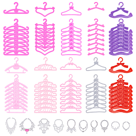 CHGCRAFT 120Pcs 12 Style Plastic Doll Charm Necklaces & Clothes Hangers, for Doll Clothing Outfits Hanging Supplies
