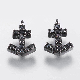 Brass Micro Pave Cubic Zirconia Charms, Anchor, Black