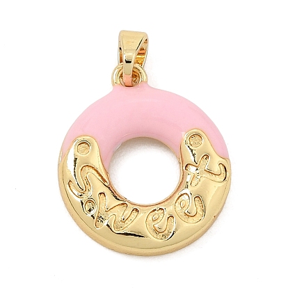 Brass Enamel Pendants, Donut with Word Sweet Charms