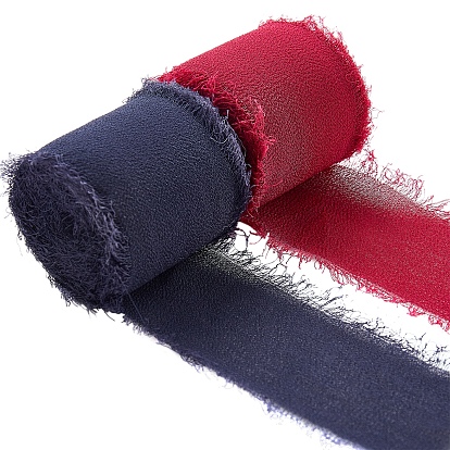 2 рулоны 2 цвета полиэфирной ленты, шифоновая шелковая лента с бахромой, для свадебных приглашений, букеты, Подарочная упаковка