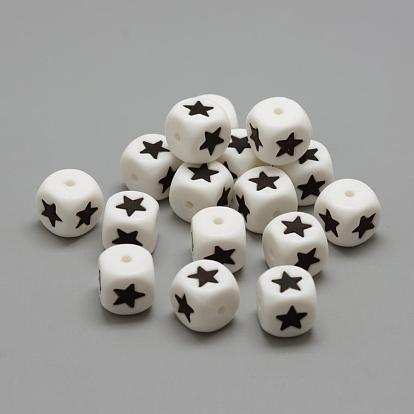 Food Grade Eco-Friendly Silicone Beads, Cube with Star