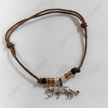 Bracelets à breloques léopard en alliage, Bracelets réglables en perles de rocaille en verre pour femmes et hommes