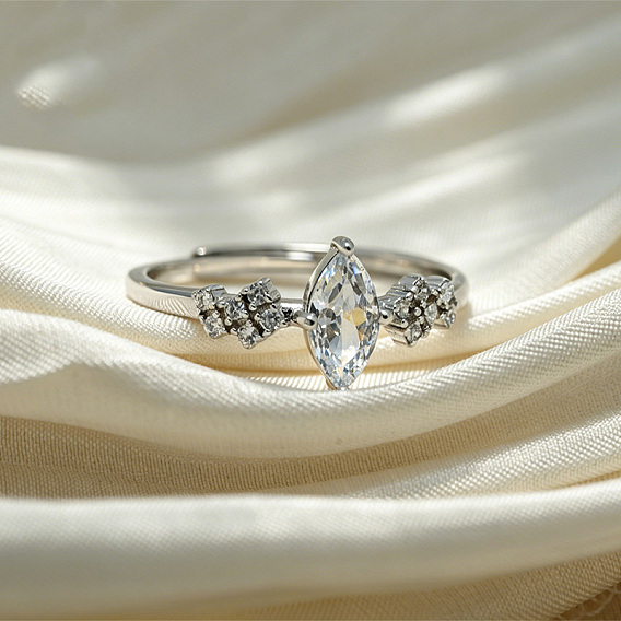 Brass Micro Pave Clear Cubic Zirconia Finger Rings, Horse Eye