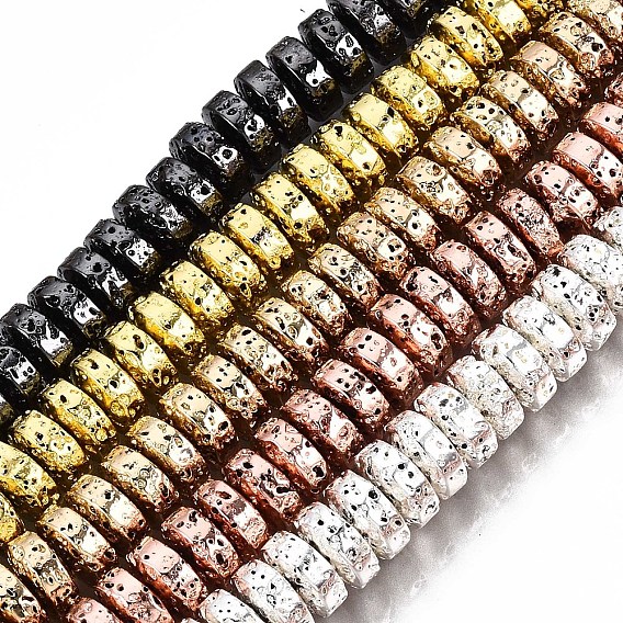 Гальванические бусины из натуральной лавы, Heishi бусы, Плоский круглый / диск, неровный