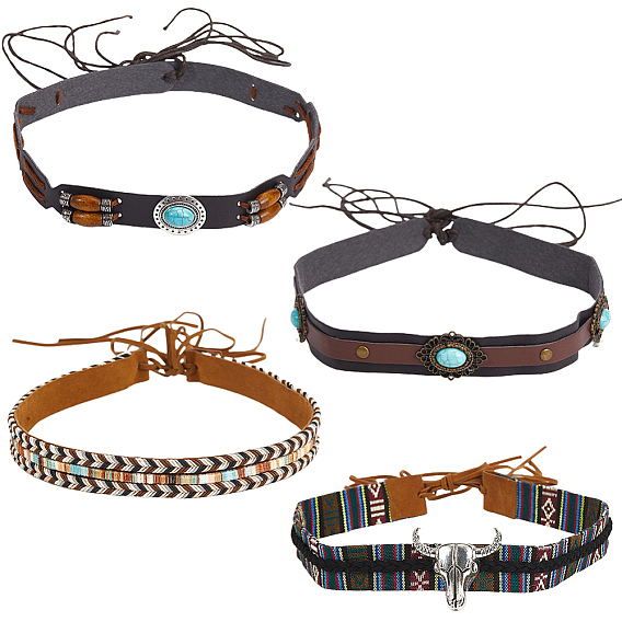 4 шт 4 стили искусственная кожа пояс украшения аксессуары, для костюма, ковбойской шляпе, шляпа федора с загнутыми полями, аксессуары для волос