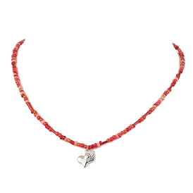 Glass Seed Beaded Alloy Heart with Wing Pendant Necklaces for Women