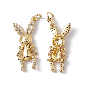 Brass Micro Pave Cubic Zirconia Pendants, with Jump Ring, Mechanical Rabbit Charm