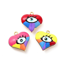 Brass Enamel Charms, Real 18K Gold Plated, Long-Lasting Plated, Heart with Evil Eye