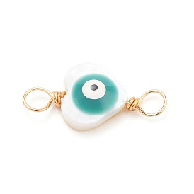 Natural Freshwater Shell Links, with Copper Wire, Heart with Evil Eye