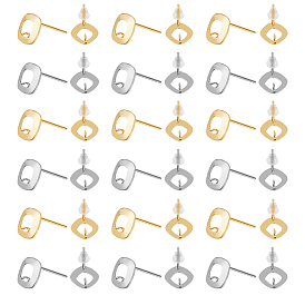 80Pcs 2 Colors 201 Stainless Steel Stud Earring Findings, with Vertical Loops and 304 Stainless Steel Pins, Rhombus, with 100Pcs Plastic Ear Nuts