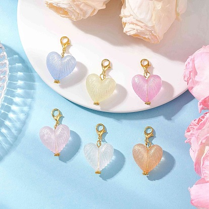 Подвеска в форме сердца из светящегося акрилового золотого порошка, Сплав с застежками когтя омара