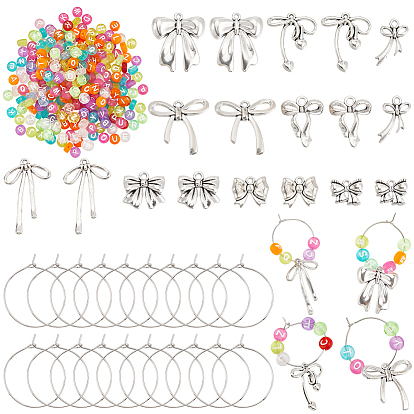 Наборы для изготовления подвесок для бокалов своими руками, в том числе латунные кольца с подвесками для бокалов, подвески из сплава с бантом, акриловые письмо бисером