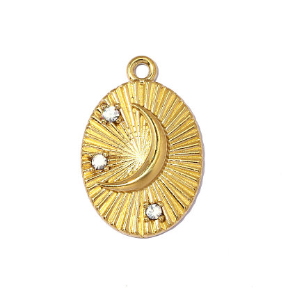 304 подвески из нержавеющей стали, овальные подвески с узором в виде луны, со стразами, ионное покрытие (ip), зеркальная полировка