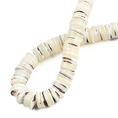 Natural Trochus Shell Beads Strands, Heishi Beads, Flat Round/Disc