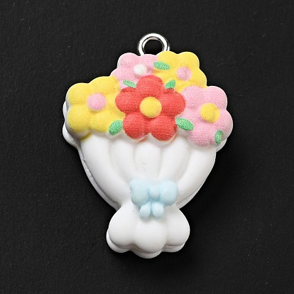 Opaque Resin Pendants, Bouquet Charm, with Platinum Tone Iron Loops
