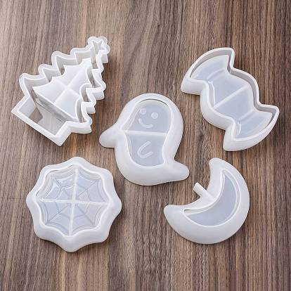Силиконовые скульптурные формы для хэллоуина своими руками, формы для литья смолы, для уф-смолы, изготовление ювелирных изделий из эпоксидной смолы, призрак/паутина/луна/конфеты/рождественские елки