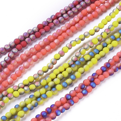Electroplated Frosted Glass Bead Strands, Round