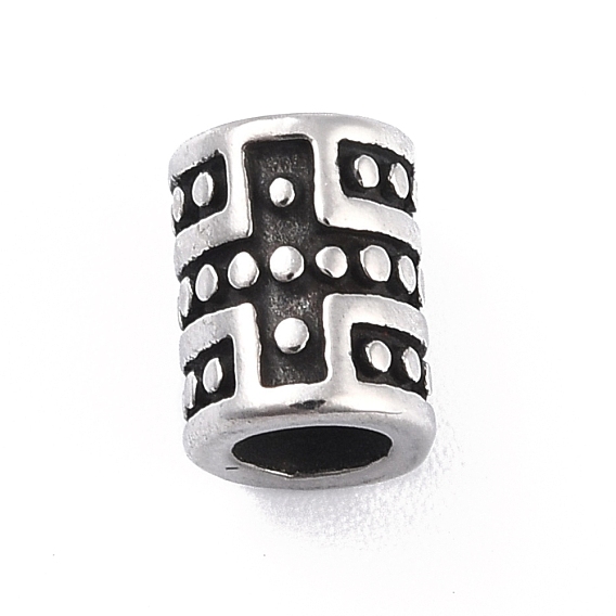 304 Stainless Steel Tube Beads, Tibetan Style, Grooved, Column
