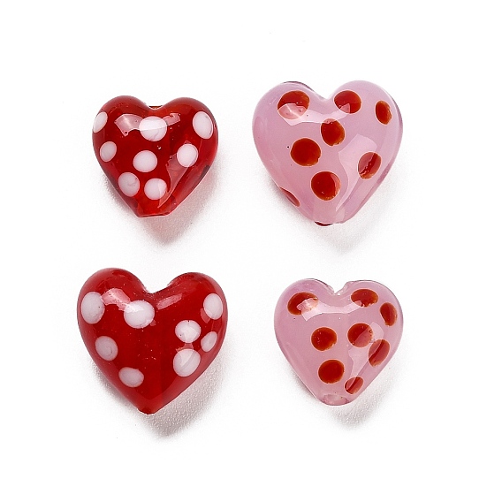 Эмалевые бусины ручной работы в технике лэмпворк, бусины ручной работы, сердце в горошек