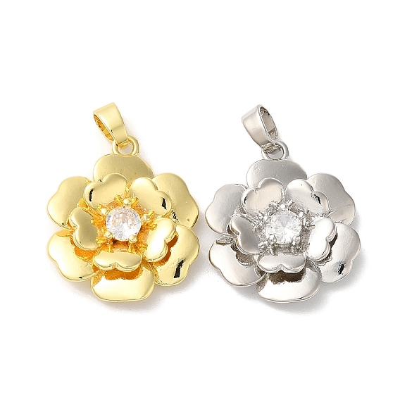 Покрытие стойки латунь микропаве прозрачные подвески из кубического циркония, долговечный, без свинца и без кадмия, цветок