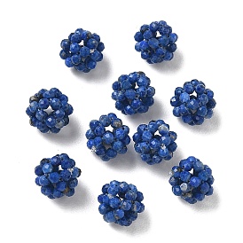 Natural Lapis Lazuli Woven Beads, Cluster Beads, Faceted, Round