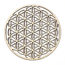 10Pcs Basswood Carved Round Cup Mats, Chakra Flower Of Life Coaster Heat Resistant Pot Mats, for Home Kitchen