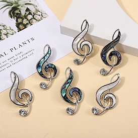 Musical Note Shell Brooch, Alloy Pin