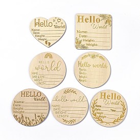 Wooden Hello World Baby Photo Props, Birth Announcement Plaques, Wooden Growth Milestone Signs, Flat Round/Square/Heart