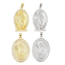 Религиозные латунные подвески с микропаве из прозрачного кубического циркония, овальные амулеты, стойки покрытие, долговечный, без свинца и без кадмия