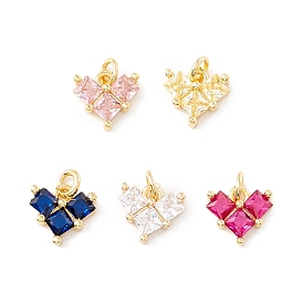 Rack Plating Brass Micro Pave Cubic Zirconia Charms, with Jump Rings, Long-Lasting Plated, Cadmium Free & Lead Free, Heart, Real 18K Gold Plated
