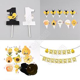 AHANDMAKER 4Sets 4 Style Bees Theme Paper Cake Topper, Cake Decorating Supplies, for Party Decoration
