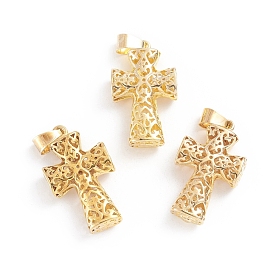 Rack Plating Brass Pendants, Hollow, Cross