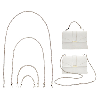 4Pcs 4 Style Rhinestone Round Bag Straps, with Zinc Alloy Lobster Claw Clasps