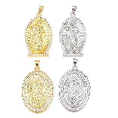 Религиозные латунные подвески с микропаве из прозрачного кубического циркония, овальные амулеты, стойки покрытие, долговечный, без свинца и без кадмия