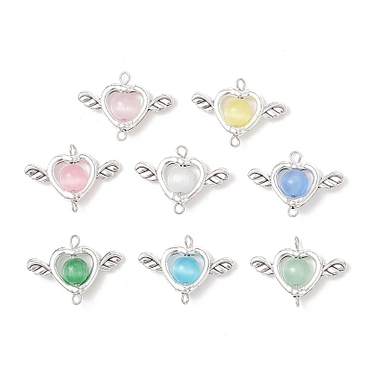 8 шт. 8 цветные сплавы круглые подвески-сердечки в форме кошачьего глаза с крыльями ангела, античное серебро