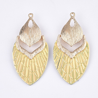 Большие кожаные подвески, со сплавочной фурнитурой золотого цвета, слеза