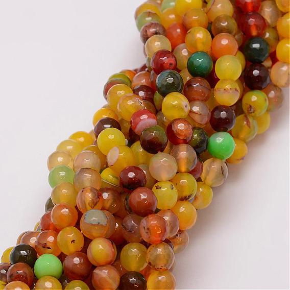 Natural Striped Agate/Banded Agate Bead Strands, Dyed, Faceted, Round