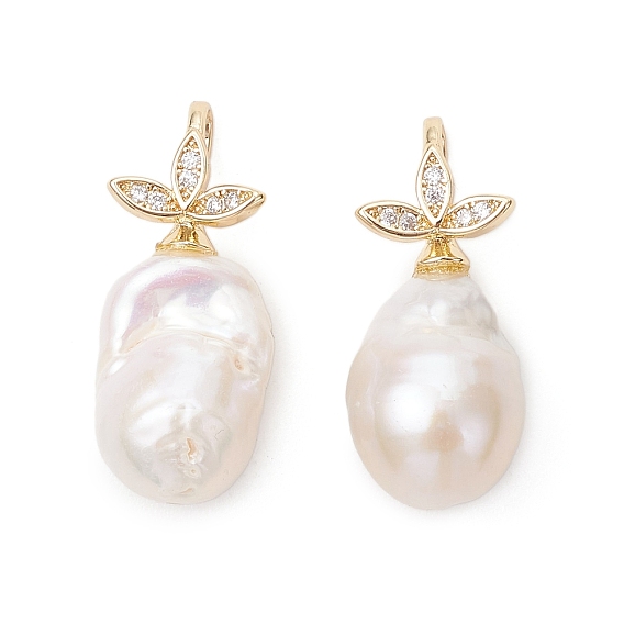 Барочные подвески из натурального жемчуга Эдисона Кеши, Овальные подвески с латунным микропаве в виде листа из кубического циркония, белые